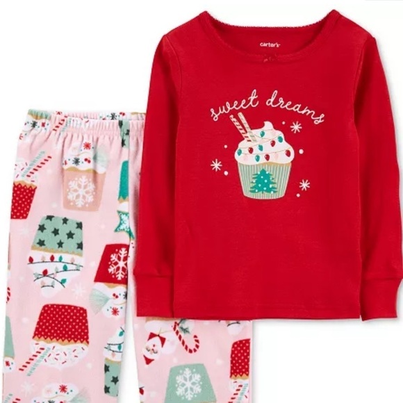 Carter's Toddler Girls Sweet Dreams Holiday Cupcake Fleece Pajamas, 2 Pc Set 2T - Picture 3 of 6